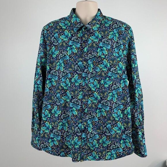 Paisley & Gray Button Front Shirt XXL (19) Slim Fit Colorful Butterfly Pattern - Picture 1 of 7